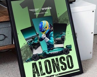 Fernando Alonso Aston Martin Poster – Formula 1 Wall Art | F1 Driver Print | Motorsport Decor
