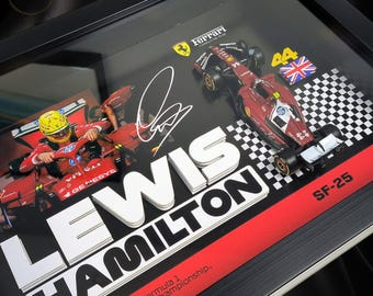 Lewis Hamilton Ferrari SF-25 Framed 3D Formula 1 Die-Cast Display | F1 Wall Art Gift for Motorsport Fans