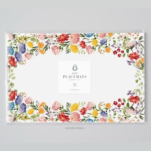 Wildflower Floral Placemats, Vibrant Summer Floral Placemats, Farmhouse Placemats, Botanical Garden Bloom Paper Placemats by Digibuddha