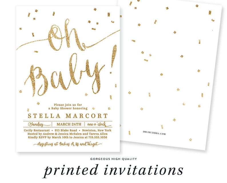 WHITE & GOLD BABY Shower Invitation Oh Baby Elegant Gold Etsy