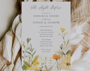 Garden Flowers Rehearsal Dinner Invitation Wildflower Wedding Invite Colorful Spring Floral Couples Shower, The Night Before Party Invites