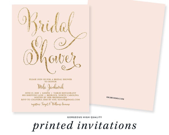 Blush Pink & Gold Bridal Shower Invitation Glitter Pastel Wedding Hens Party Script Modern - Mila Il_570xn