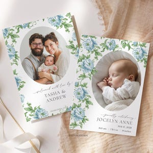 Anuncio de nacimiento de niño, tarjetas azules de anuncio de nacimiento, tarjetas florales de anuncio de nacimiento, anuncio de nacimiento de un abuelo millenial, foto acuarela