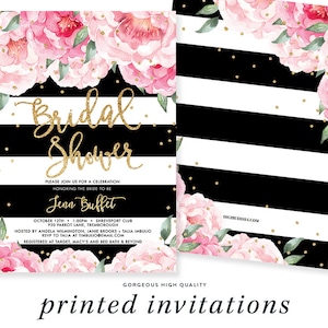 Black Stripe Peony Bridal Shower Invitations by Digibuddha