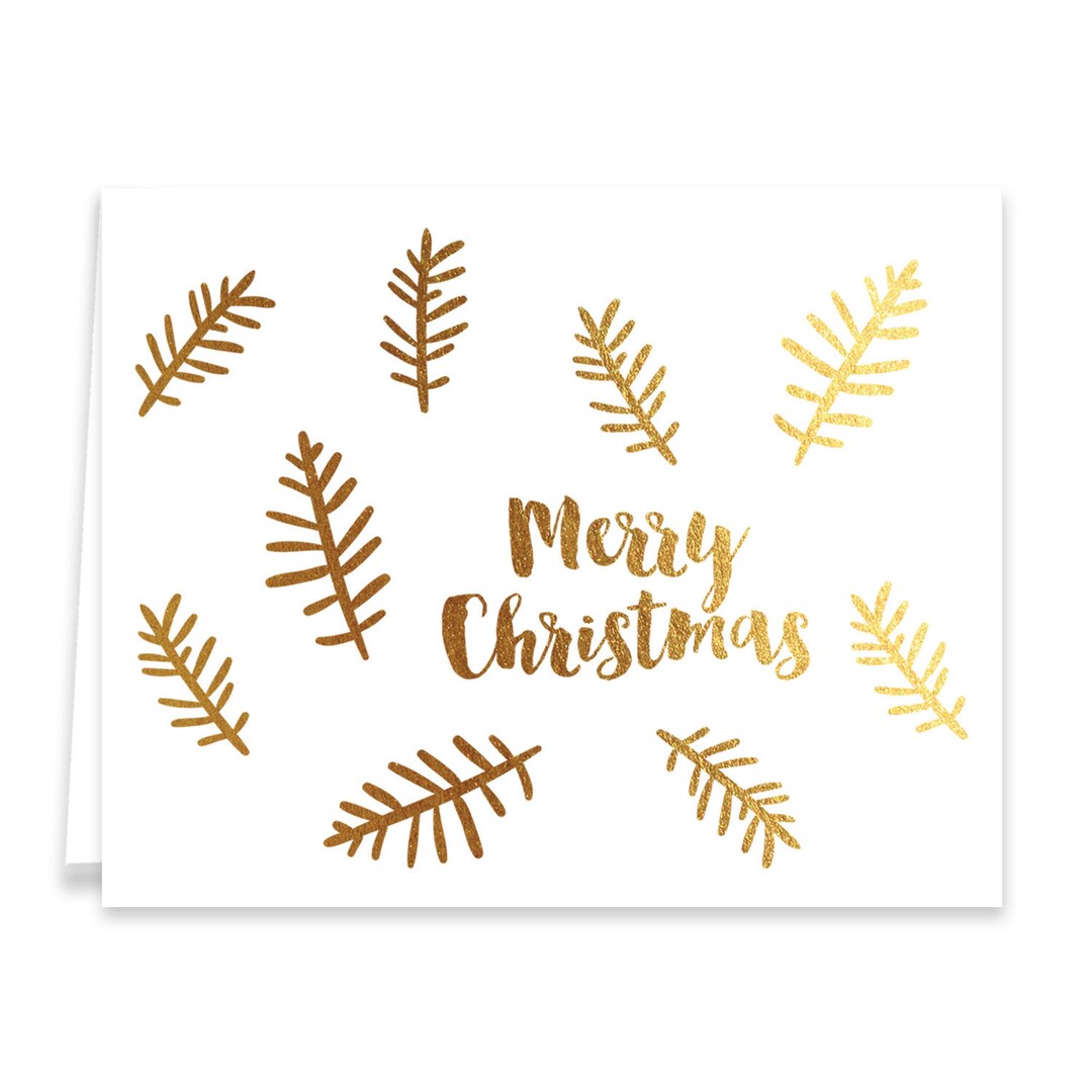 Faux Gold Leaves Merry Christmas Boxed Card Elegant Boxed Etsy