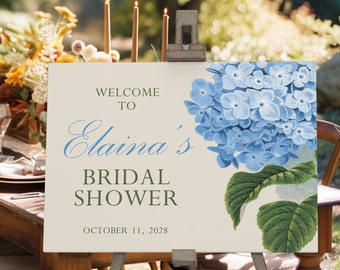 Blue Hydrangea Wedding Welcome Sign Printed Foam Board Rehearsal Dinner Bridal Shower, Foam Board Bridal Shower Sign, Dusty Blue Hydrangea