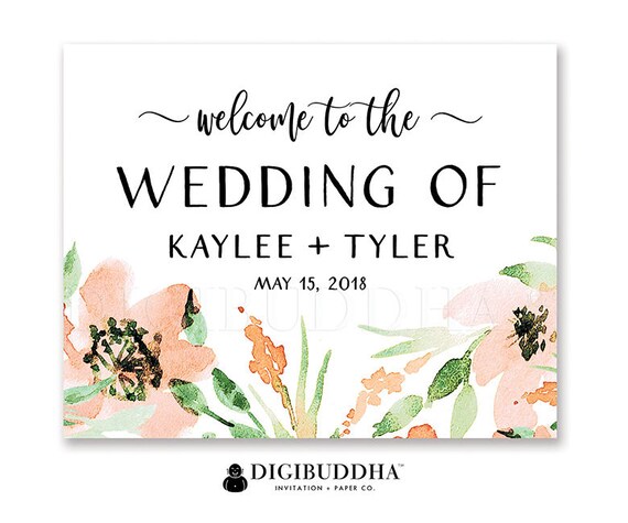 Custom Floral Wedding Welcome Sign Custom Floral Watercolor Sign Party Decor Welcome Sign Party Decor Sign DiY Printable or Printed - Kaylee Il_570xn