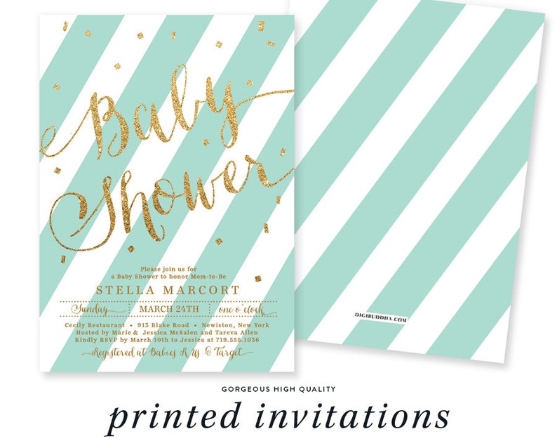 Baby Shower Invitation Printed Blue Mint Gold Baby Shower Etsy Baby Shower Invitation Printed Blue Mint Gold Baby Shower Etsy