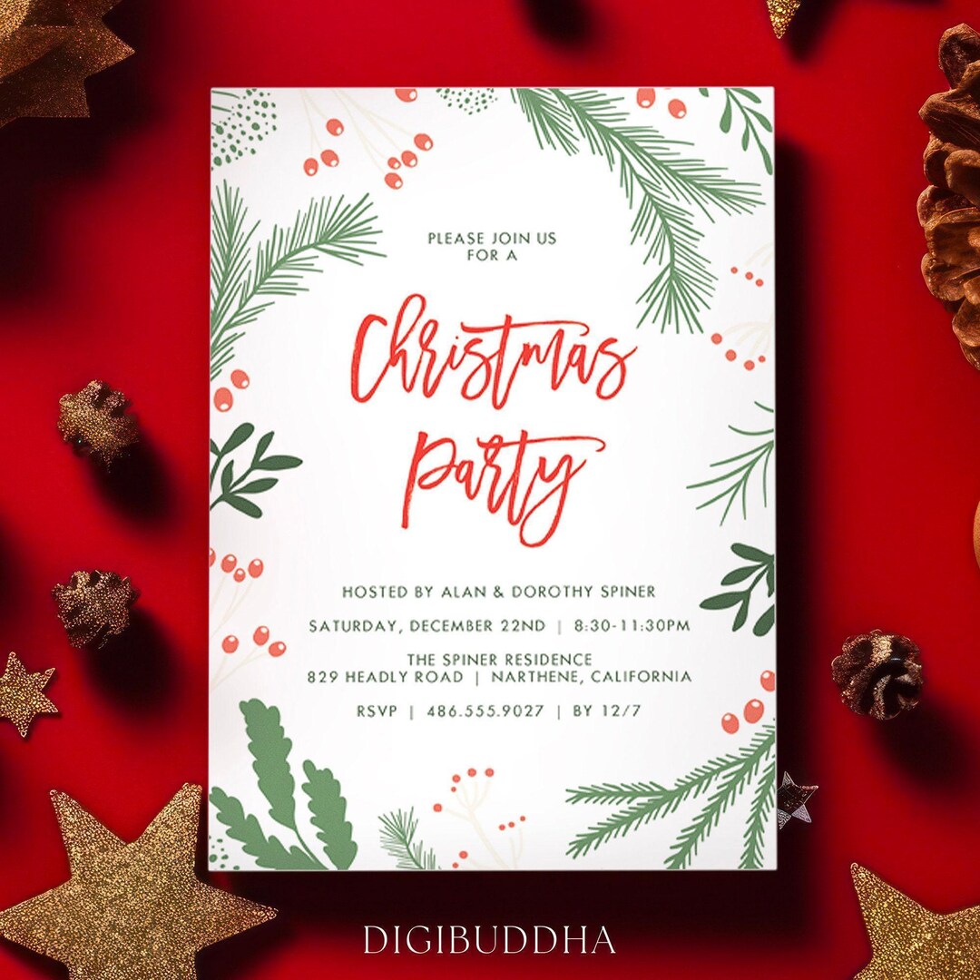 Holly Festive Christmas Party Invitations, Printed Holiday Party ...