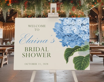 Blue Hydrangea Bridal Shower Welcome Sign, Dusty Blue Bridal Shower Sign, Blue Floral Bridal Shower Decor, Blue Wedding Welcome Sign Printed