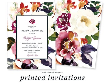 Elegant Floral Bridal Shower Invitations, Traditional Wedding Shower Invite, Watercolor Greenery, Garden Party, Unique Fall Themed Shower