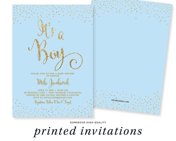 BLUE & GOLD BABY Shower Invitation It's A Boy Gold Glitter Confetti Sprinkle Sparkle Baby Shower Party - Mila Il_570xn