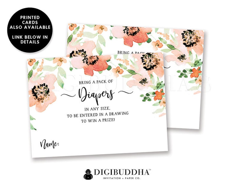 Floral Baby Shower Diaper Raffle Insert Baby Shower Games Diaper Raffle Ticket Baby Shower Game Diaper Raffle Game Printable or DIY Kaylee