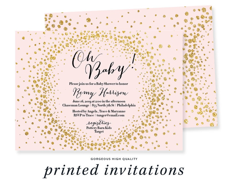 Pink Gold Baby Shower Invitation Blush Gold Glitter Confetti Etsy