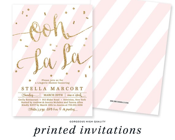 PINK & GOLD LINGERIE Shower Invitation Ooh La La Elegant Personal Stripe Glitter Confetti Calligraphy - Stella Il_570xn