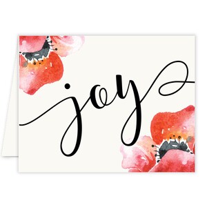 Joy Red Floral Holiday Cards, Tarjetas de Navidad de acuarela en caja, Tarjetas de Navidad elegantes, Conjuntos de tarjetas de felicitación en blanco modernos, Paquete de 10