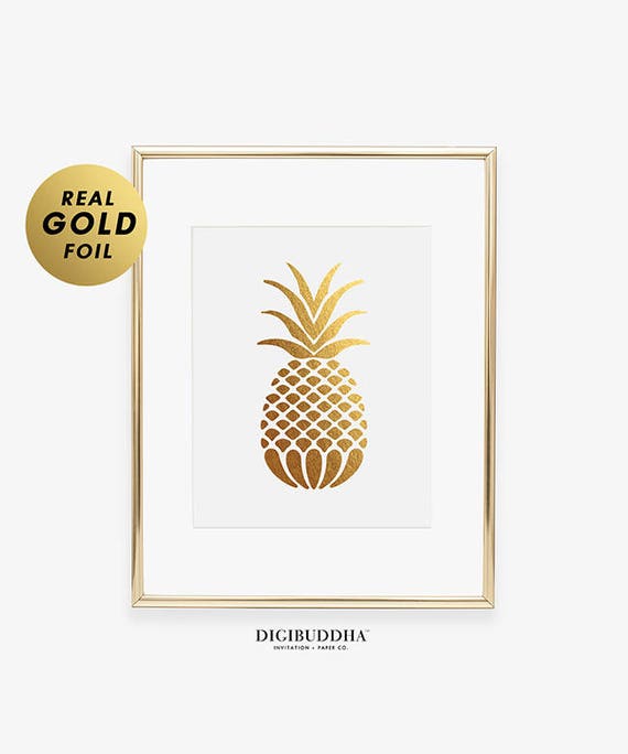 PINEAPPLE FOIL Pineapple Art Print Gold Silver or Rose Gold Foil Print Tropical Fruit Decor Print Feminine Art Print Glam Bedroom Poster B18 Il_570xn