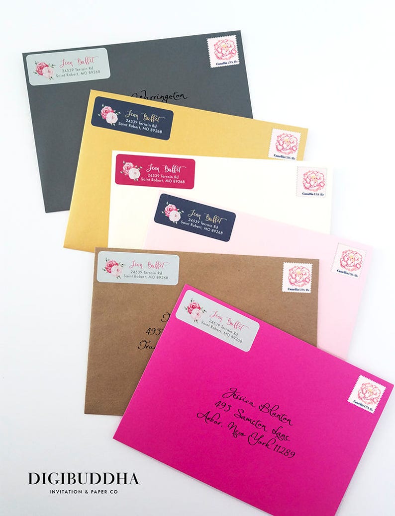 Pink Peony Address Labels Navy & Pink Return Address Labels Etsy