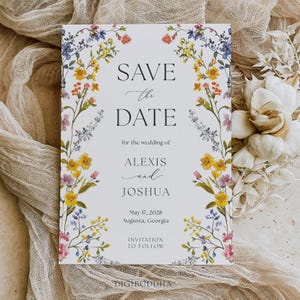 Zomer bloemen Save Our Date Card, sierlijke botanische wilde bloemen Save The Date kaart wilde bloem bruiloft uitnodiging gedrukte geperste bloem nodigt
