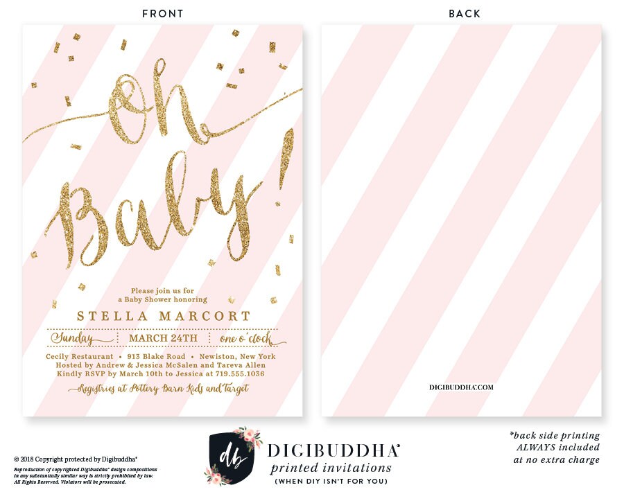BLUSH & GOLD BABY Shower Invitations Oh Baby Pink Stripe Etsy