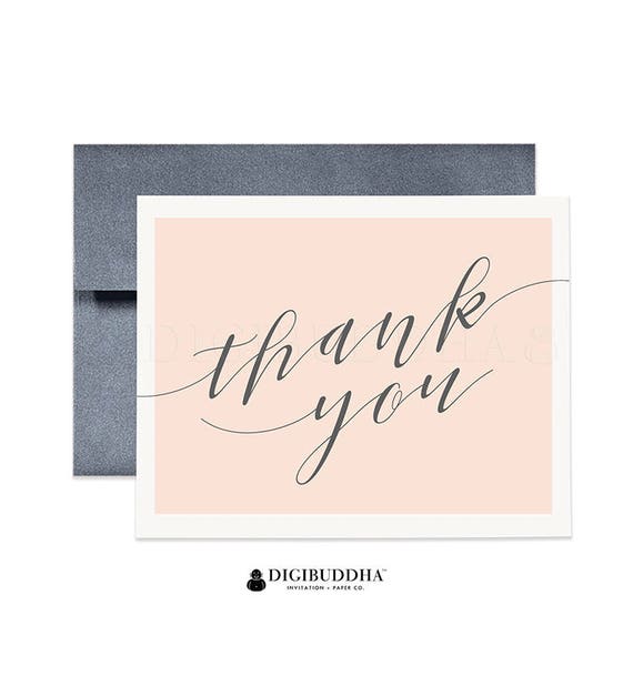Thank You Cards Peach & Gray Calligraphy Thank You Notecards Folded Single Card or Boxed Set of Modern Cards Elegant Thank You Cards - Allie Il_570xn