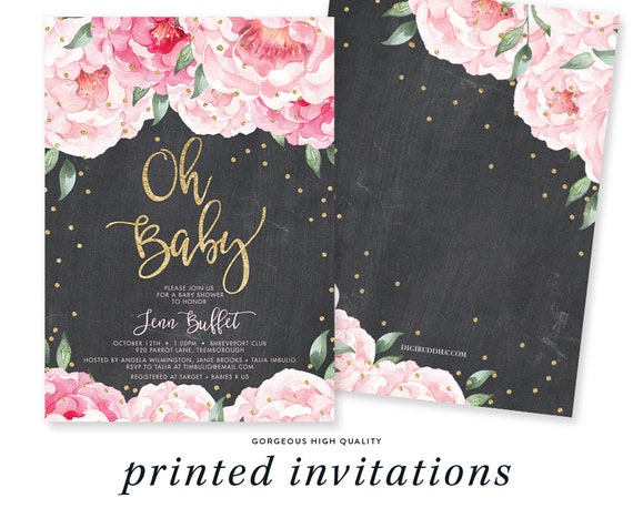 peony baby shower invitations