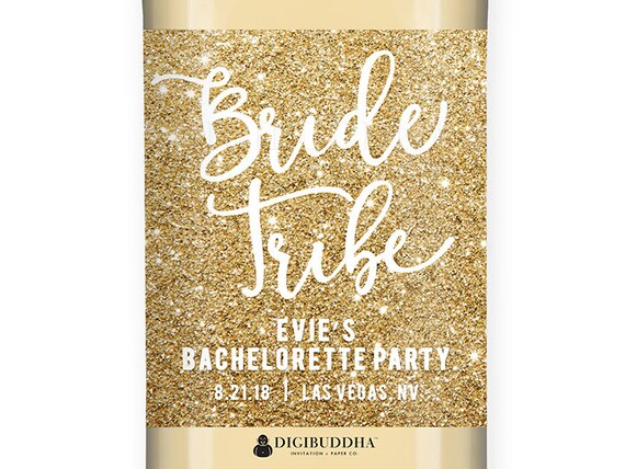 BRIDE TRIBE WINE Label Bachelorette Party Favors Modern Gold Glitter Champagne Bottle Label Hen Party Personalized Glam Bridal Wine - Evie Il_570xn