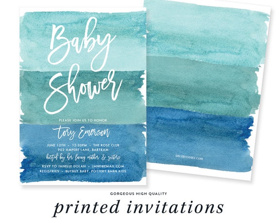 BABY SHOWER INVITATION Watercolor Baby Shower Invite Ocean Turquoise Blue Modern Baby Shower Invitation - Tory Il_570xn