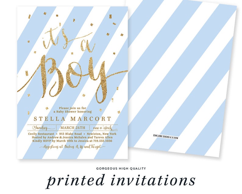 Boy Baby Shower Invitation Blue Stripes Baby Shower Invite Etsy