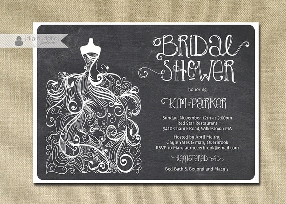 chalkboard bridal shower invitation gown sketch black white etsy chalkboard bridal shower invitations