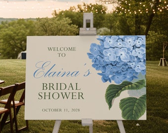 Dusty Blue Floral Bridal Shower Welcome Sign Foam Board Printing, Bridal Shower Welcome Sign Flowers, Printed Bridal Shower Sign Personalize