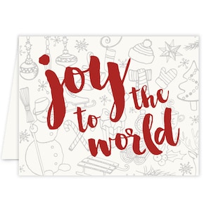Tarjeta de Navidad Joy to the World, Tarjetas navideñas rojas, Tarjetas de Navidad en caja, Tarjetas de felicitación modernas en blanco con sobres, Paquete de 10 tarjetas