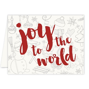 Joy to the World Christmas Card, Red Holiday Cards, Christmas Cards Boxed Set, Modern Blank Greeting Cards with Envelopes, Pack of 10 card