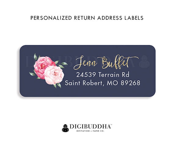 Pink Peony Address Labels Navy & Pink Return Address Labels Modern Return Address Labels Floral Personalized Address Stickers | Jenn Navy Il_570xn