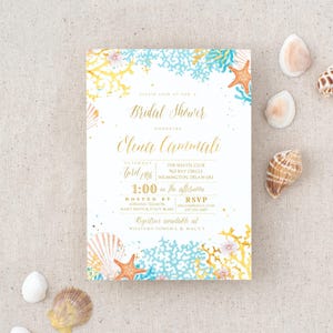 Beach Bridal Shower Invitation, Printed Bridal Shower Invitations, Custom Bridal Shower Invitations, Blue and Pink Bridal Shower Invites
