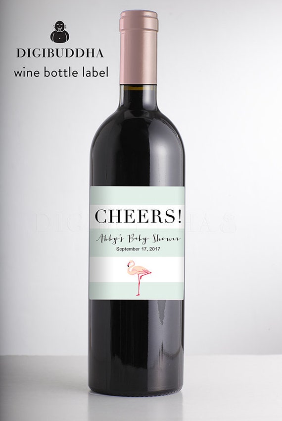 FLAMINGO WINE LABEL Baby Shower Blush Pink Aqua Flamingo Etsy