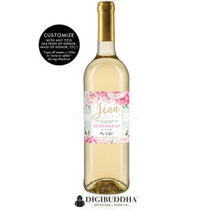 Floral Bridesmaid Custom Wine Label Gift Bridesmaid Gift Label Floral Watercolor Bridesmaid Wine Label Wedding Gift DIY or Printed Jenn image 2