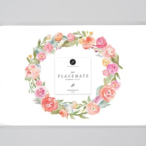Floral Wreath Paper Placemats, Floral Place Mats for Dining Table Decor Modern, Garden Party Bridal Shower Table Settings, Disposable