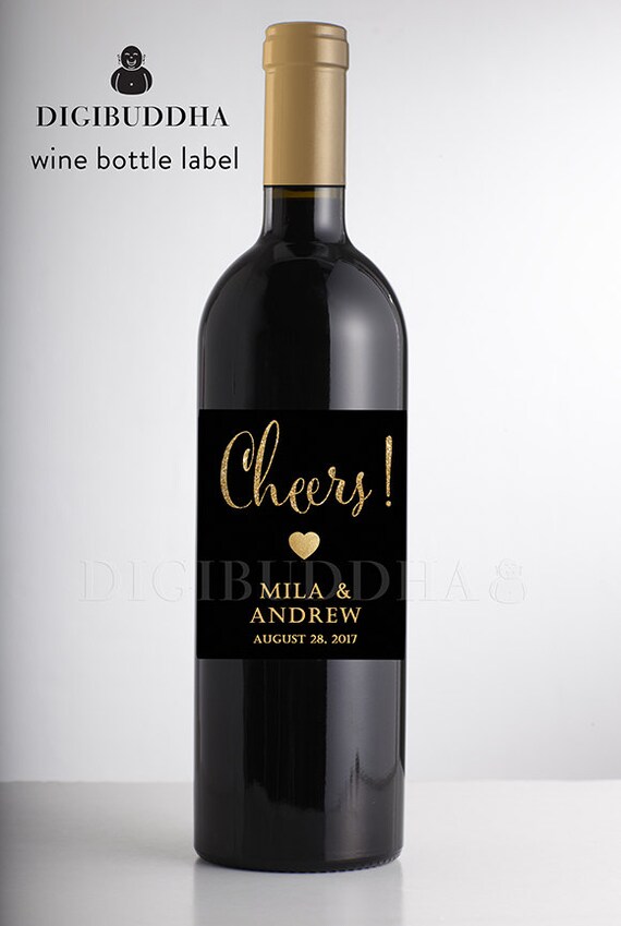 Black & Gold Glitter WEDDING WINE LABEL Modern Glam Boho Chic Art Deco Rehearsal Engagement Personalized Bottle DiY Bachelorette- Mila Il_570xn