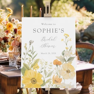 Letreros de bienvenida para despedida de soltera, decoración para despedida de soltera, letreros de bienvenida impresos, letrero de espuma, letrero de boda con estampado floral amarillo.