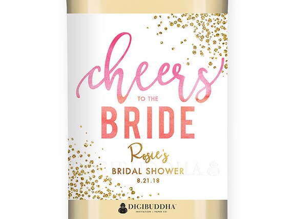 BRIDAL SHOWER WINE Label Bachelorette Party Favor Pink Orange Ombre Champagne Bottle Label Hen Party Glitter Personalized Bridal Wine- Rosie Il_570xn