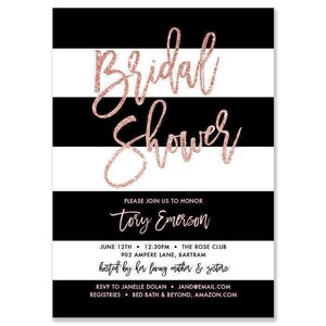 Glam Blush Pink Bridal Shower Invitations Printed, Custom Black and White Striped Bridal Invites, Modern Bridal Shower Invite, Brunch Invite