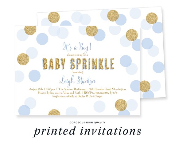 BABY SPRINKLE INVITATION Baby Blue & Gold Baby Shower Glitter Confetti Dots Sparkle Baby Boy Party - Leigh Il_570xn