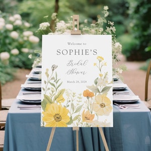 Letrero de espuma de bienvenida para despedida de soltera con flores silvestres amarillas. Letrero de espuma de bienvenida para despedida de soltera. Letrero de espuma impreso con flores para despedida de soltera. Letrero de boda.