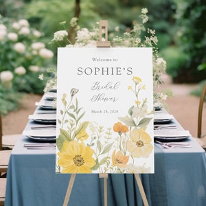 Yellow Floral Bridal Shower Welcome Sign, Bridal Party Welcome Sign Printed, Greenery Welcome Foam Board Sign, Custom Design, Hen Party Sign imagem 6