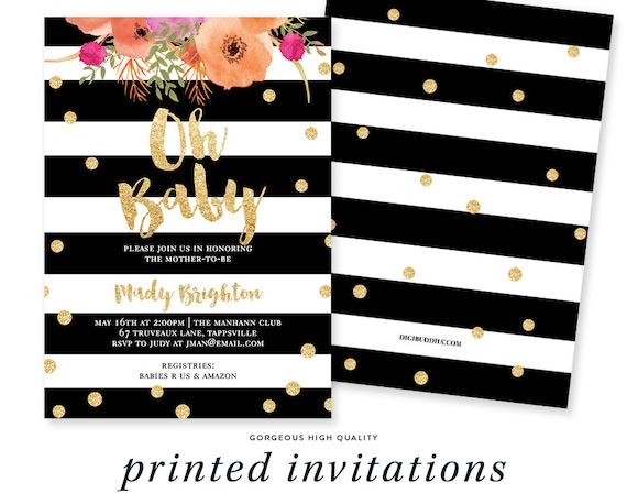 Oh BABY SHOWER INVITATION Black White Stripe It's A Girl Baby Shower Invite Ready Made Printed Baby Shower Invitation - Mady Il_570xn