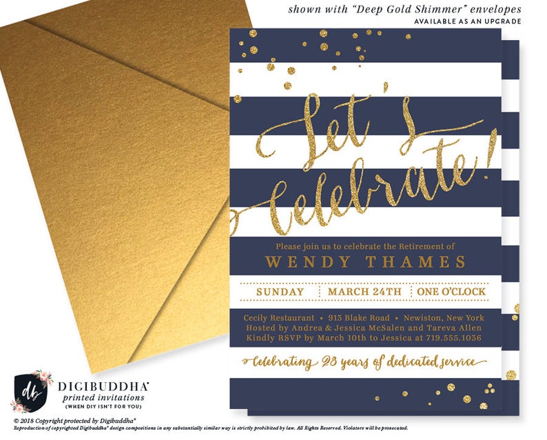 Navy Blue & Gold Retirement Party Invitation Glitter | Etsy