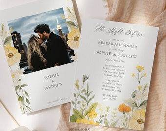 Wildflower Rehearsal Dinner Invitation Printed, Summer Spring Floral Wedding Rehearsal Invitations, The Night Before Rehearsal Invitations