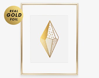 Abstract Gemstone FOIL PRINT, Gem Wall Art Decor, Modern Geometric Wall Art, Gold Silver or Rose Gold Geode Art, Foil Letterpress C39