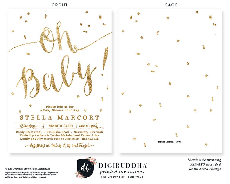 WHITE & GOLD BABY Shower Invitation Oh Baby Elegant Gold Etsy